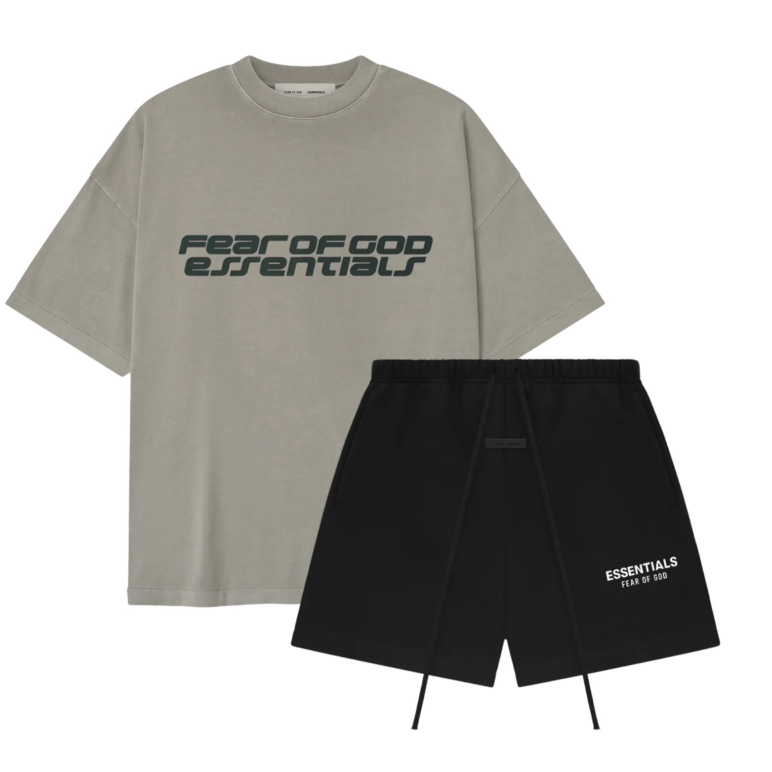 Fear of God Essentials 90s Smoke Grey T-shirt + SS25 Jet Black Korte Broek