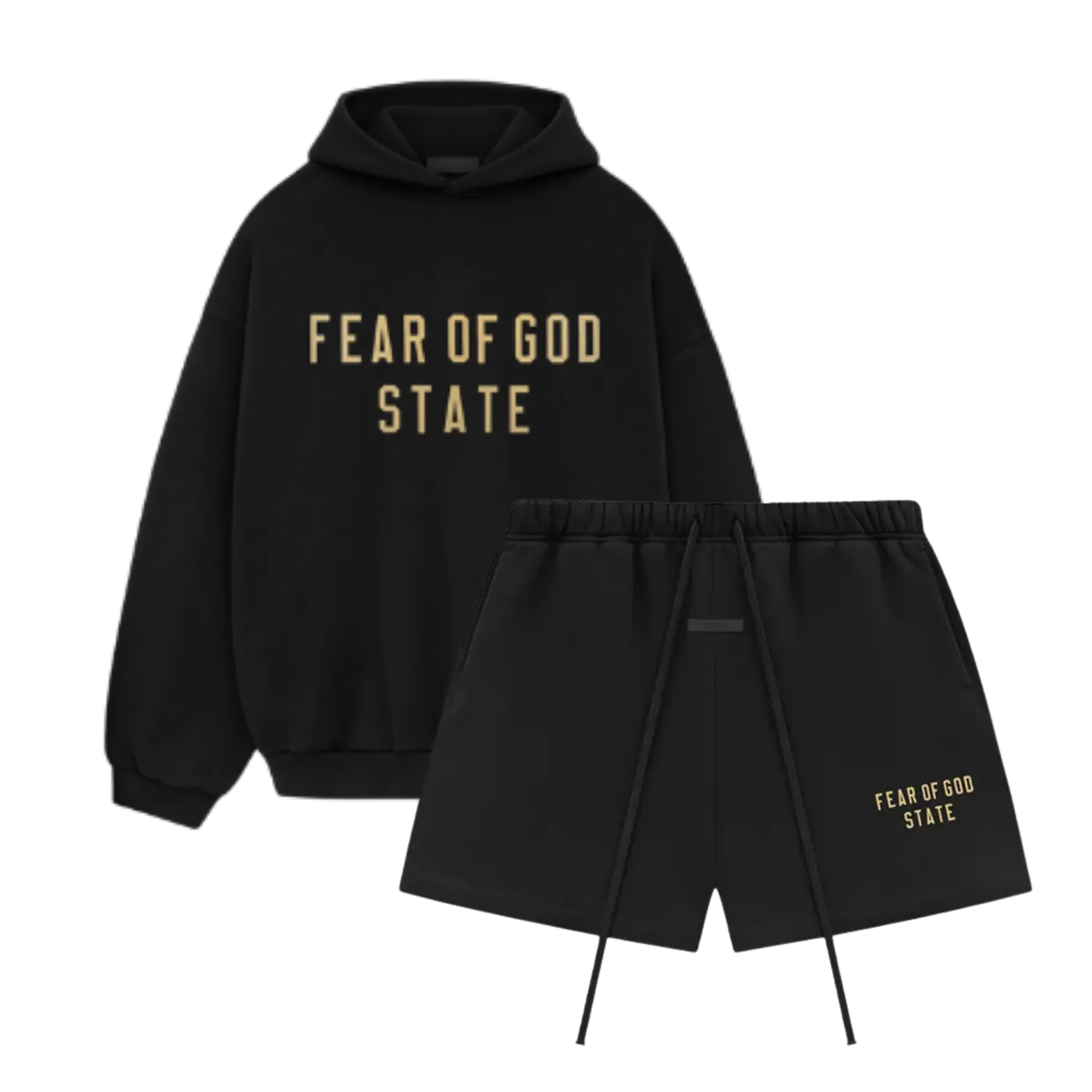 Fear of God Essentials FW24 Black Yellow Hoodie + Black Yellow Korte Broek